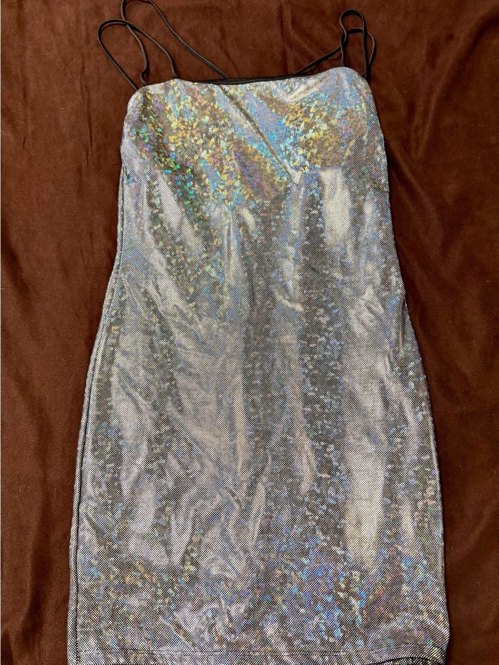 Lucy in the Sky Silver Iridescent Spaghetti-Strap Mini Dress